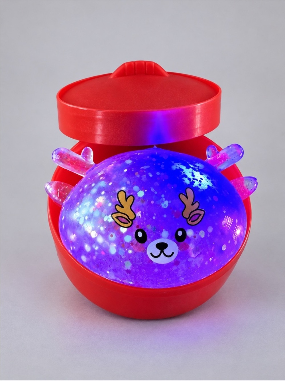 Light-Up Christmas Reindeer Dumpling Squishy with Glitter & Red Case